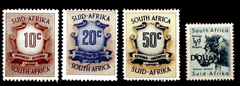 SOUTH AFRICA. REVENUE LOT OF 4 DIFFERENT STAMPS MNH HV