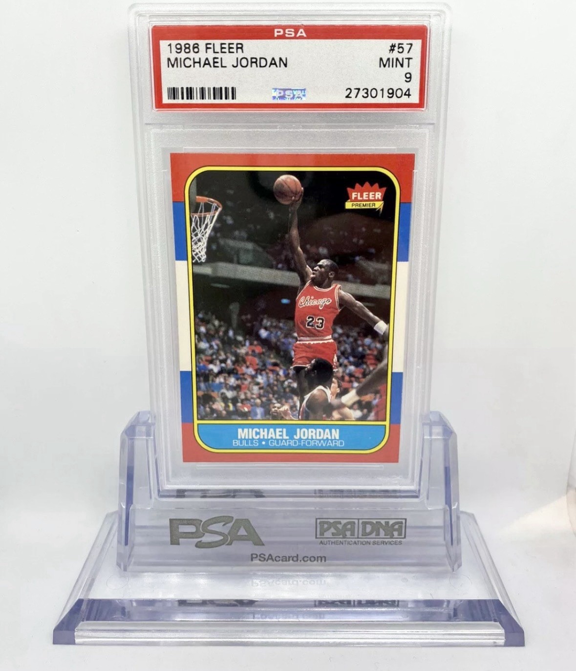 1986 FLEER #57 MICHAEL JORDAN ROOKIE RC PSA 9 LOOKS GEM MINT! CENTERED RARE!!! view 4