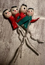 Vintage Top Hat Rubber Face Frosty Snowman Head Christmas Ornament Picks JAPAN