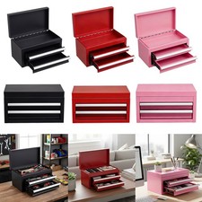 Portable 3 Tier 2 Drawer Metal Top Chest Tool Storage Box w Ball Bearing Runners