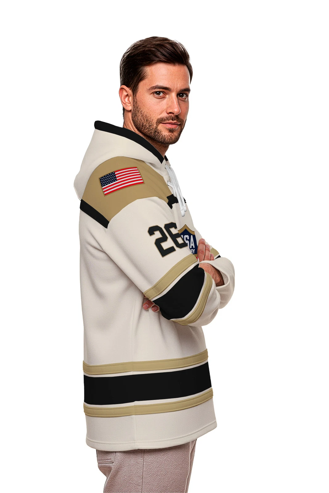 USA Hockey Shield Performance White Hockey Hoodie Jersey