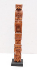 ATQ Northwest Coast Native American Hand Carved Wood Totem Pole 12.5" Vintage