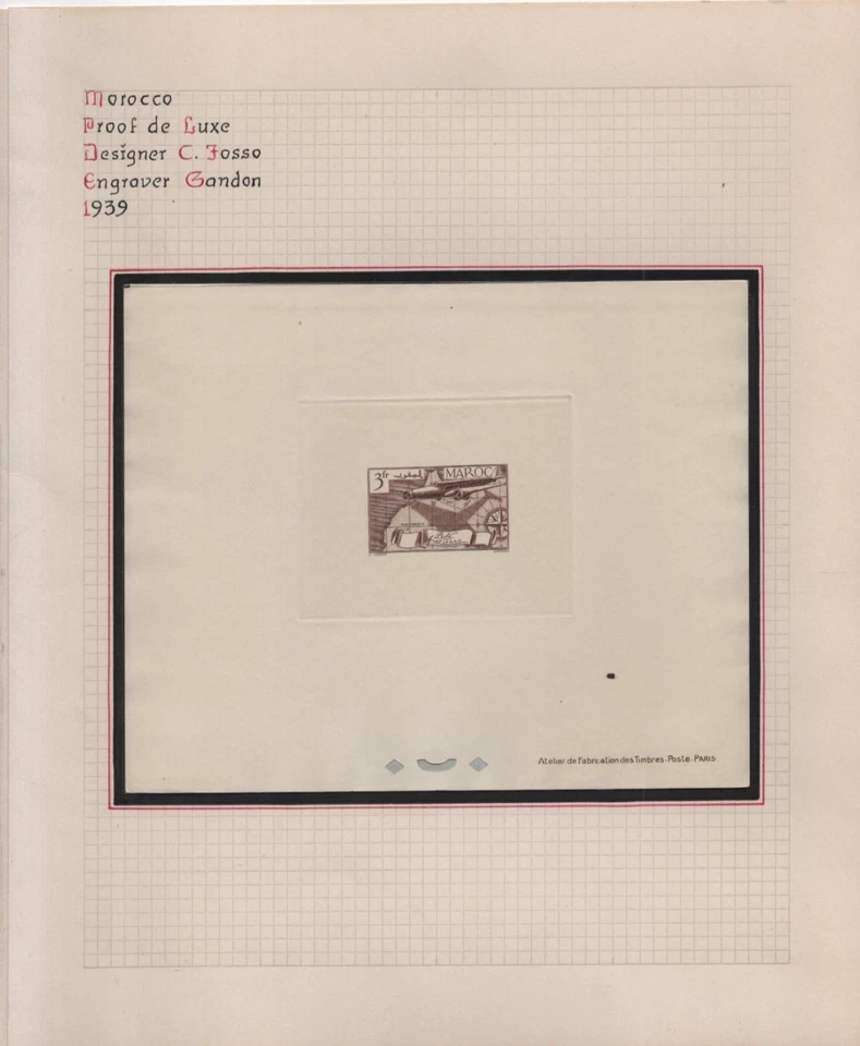 FRANCE MOROCCO 1939 SEVEN LARGE DIE PROOFS "EPREVUE DELUXE" SC. #C20–C26 - Image 3 of 4