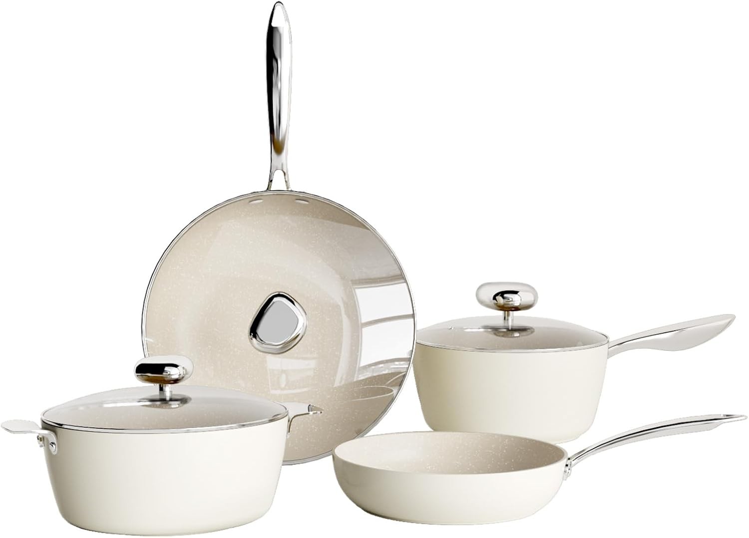 Velosan Pebble Series Non Stick Ceramic Cookware Set in Cream