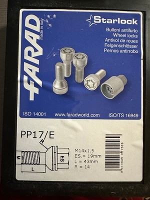PP17/E Farad Starlock Wheel Lock SetM14x1.5x 43(Length)-Open Box Unused Sample