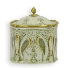 Jugendstil Dose Vogel Porzellan Messing Skulptur Antik-Stil jc103
