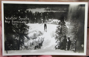 VINTAG 1946 BIG BEAR LAKE, CA SNOW SKIING WINTER SKI JUMPING REAL PHOTO POSTCARD