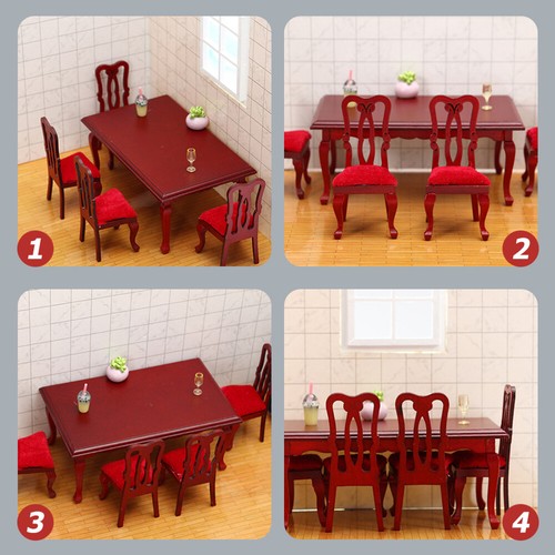 Set 2 Tavolo Casa delle Bambole Sedia Retrò Set Sedia Sala da Pranzo Bambino - Foto 9 di 12