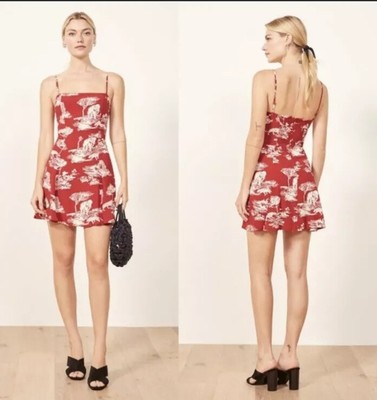 red floral slip dress