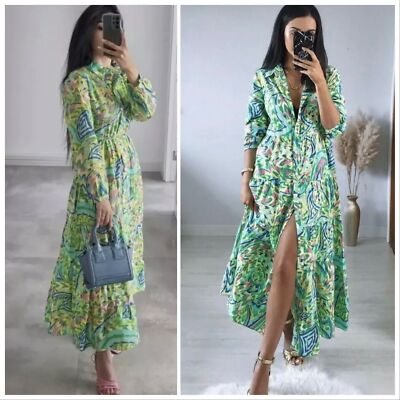 ZARA NEW WOMAN MIDI PRINTED SHIRT-DRESS WITH SMALL BAG XS-XXL 3238
