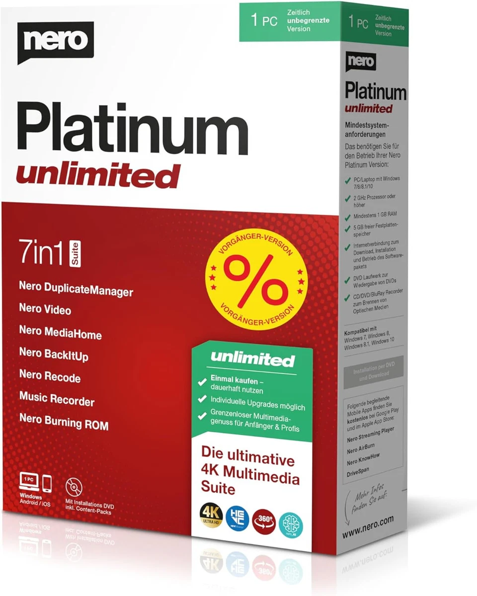 Nero Platinum Unlimited - Versión 2020 | Licencia ilimitada para 1 PC