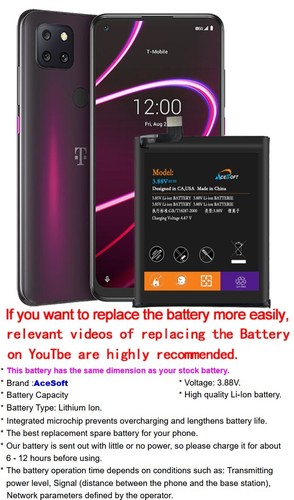 4600mAh Displaceable Battery fit Alcatel TCL 4X 5G T601DL Straight Talk/Tracfone - Picture 2 of 2