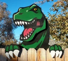 Tyrannosaurus Rex T-Rex Dinosaur Fence Peeker Garden Yard Art Decoration