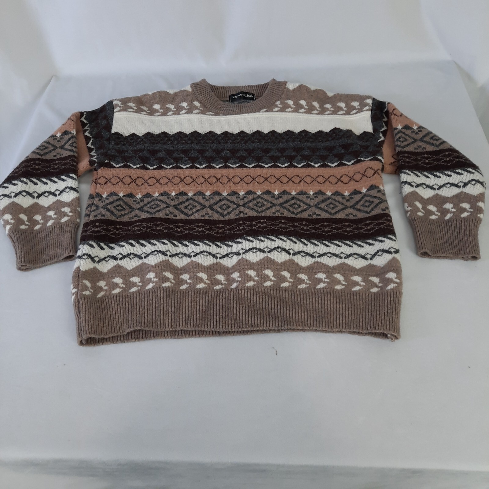 Romantichut Crew Neck Pullover Patchwork Khaki Sw… - image 3