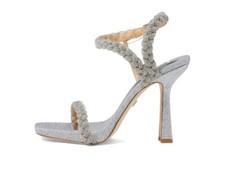 Badgley Mischka Fennel Heels rhinestone braided ankle strap silver glitter 7