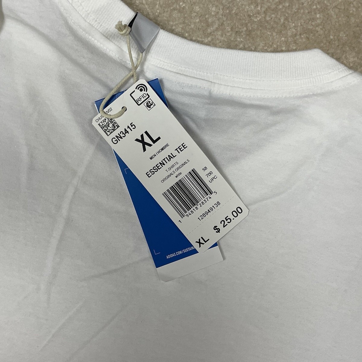 Adidas Originals Essential Tee XL White GN3415 Embroidered Trefoil Men's  Unisex | eBay