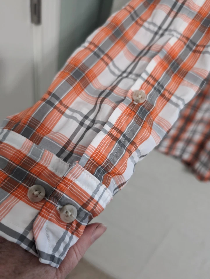 L L Bean Hombres 2XL Camisa Cool Wave Naranja Gris Cuadros Mangas Largas Senderismo Botón Foto 4 de 4