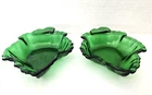 Vintage Pair of Anchor Hocking Forest Green Glass Maple Leaf Dessert Bowl