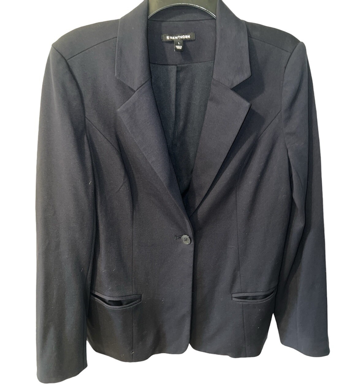 41 Hawthorn Jacket Womens L Blue Ponte Blazer Knit Single Button Contrast Cuff