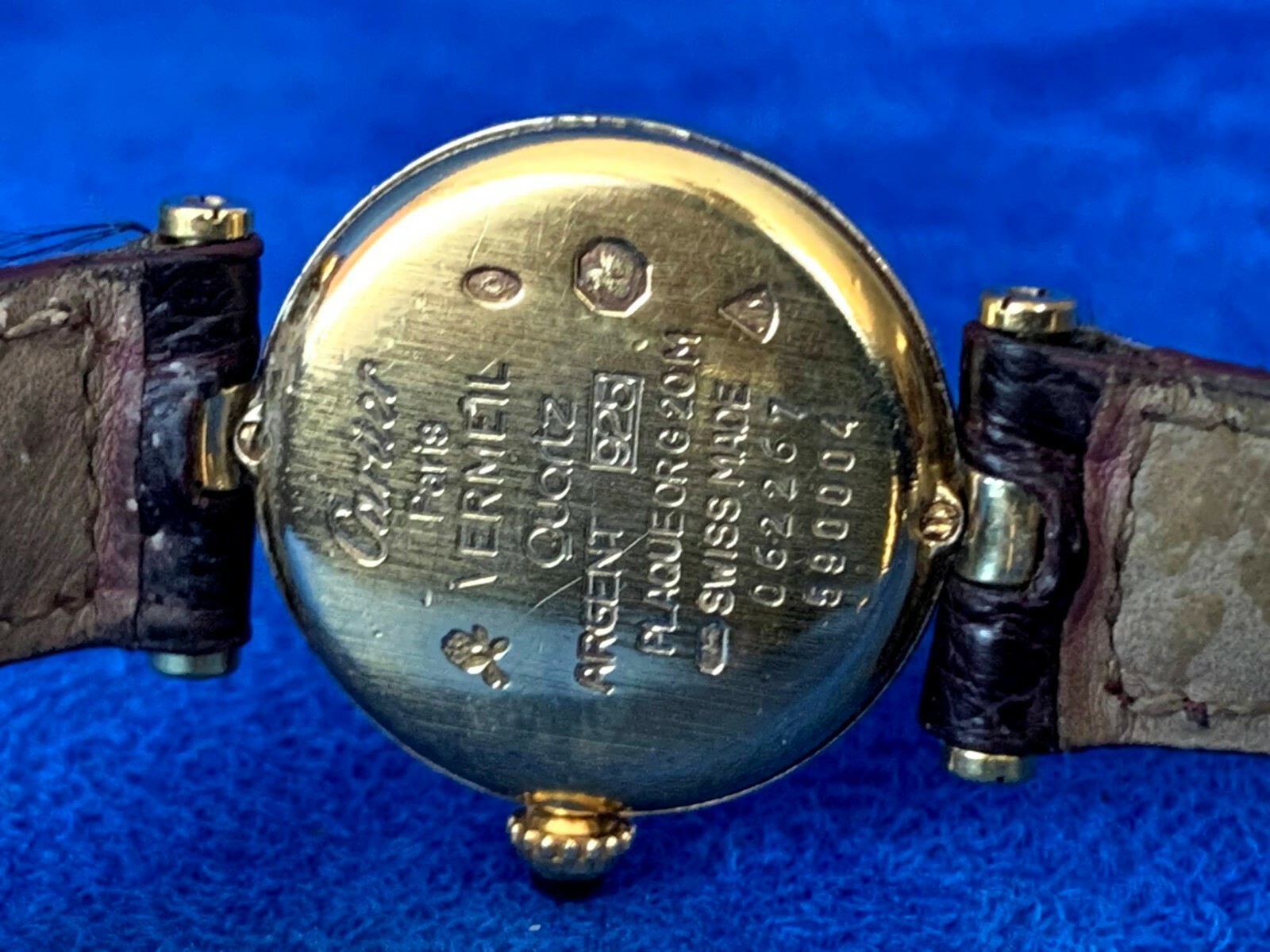 Vintage CARTIER Watch Must Vendome 925 Sterling Silver Leather Gold