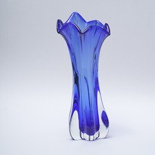 MURANO Cobalt Blue Art Glass Stretch Glass, Swung VASE 8 3/4  GORGEOUS 