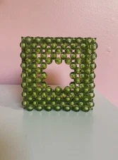 Beaded tissue box Green / white handmade