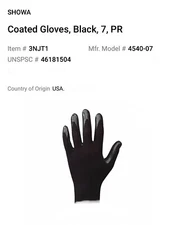 Showa Best Zorb-It  Black-Lite  Nitrile Palm Coated Work Glove (NEW) Small Qty-1