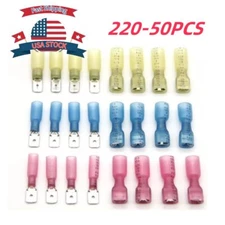 220-50 Heat Shrink Male Female Spade Terminals Electrical Wire Connectors Kit US