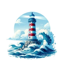 Blue lighthouse car sticker 9x9 cm maritime coastal motif vinyl sticker