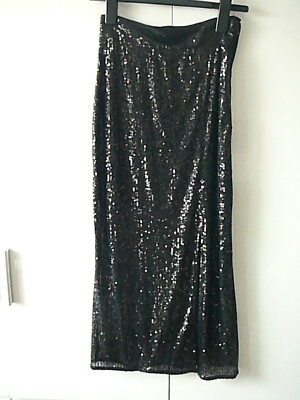 H&M Rock Gr 36 schwarz lang schmal Seitenschlitz allover Pailetten schwarz