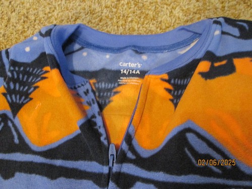 Carter’s - Boys - Size 14 -Blue Orange Trees Moon Footed Pajamas - One Piece - Picture 5 of 8