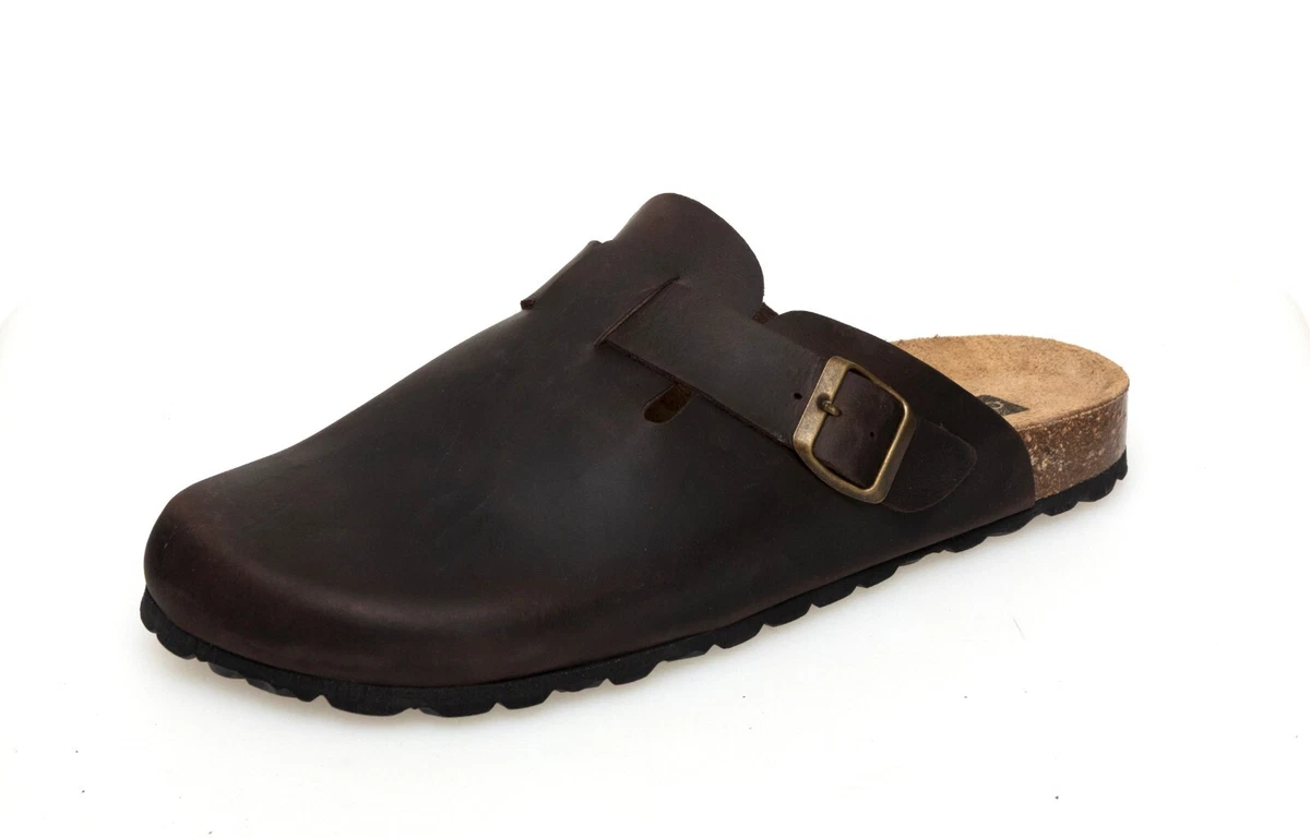 Echtleder Herren Pantoletten Nubuk Leder Sandalen Korksohle Fußbett Hausschuhe