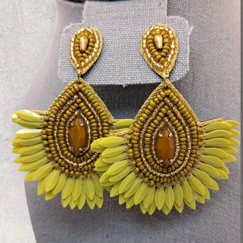 Sunflower Boutique Dangle Earrings Rhinestone Seed Bead Boho 3" Handmade
