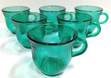 Forte Crisa Green Glass Flat Cup 1980's Textured Tea Coffee 3 1/8" Set of 6