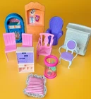 Vintage 80s 90s Mattel Barbie Furniture Lot Blue Jukebox Dresser Pink Chair Fish