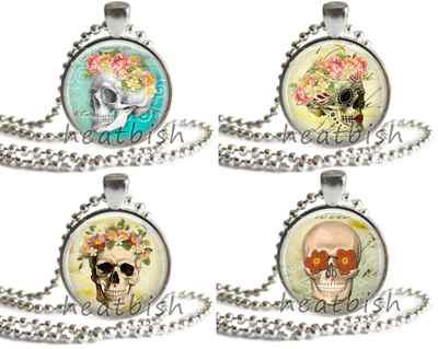 SUGAR SKULL Dia de Los Muertos Day of the Dead 1'' Inch Glass Pendant Accessory 