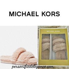 NEW Michael Kors Scarlett Faux Fur Ballet Pink Slide Slippers Size 10M