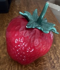 Vintage Medium Ceramic Tilting Strawberry Cookie Jar Made In USA