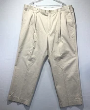 Farah Dress Pants Mens 44x29 Tan Khaki Pleated Front Mid Rise Slacks