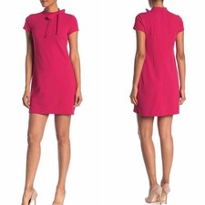 Vince Camuto Bow Tie Neck Dress Womens 12 Pink New Short Sleeve Shift VC0M1184