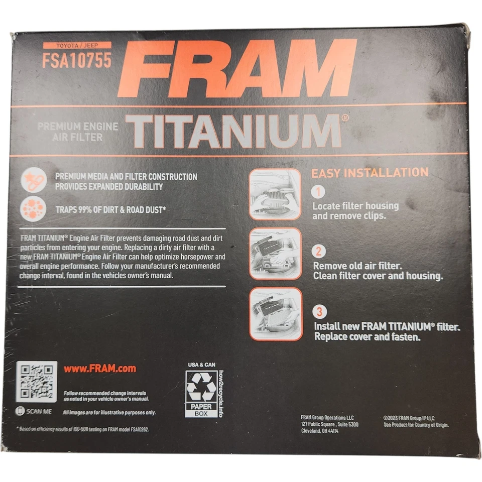 Fram FSA10677 Titanium Premium Engine Air Filter Toyota Avalon Camry Rav4 — 第 2/3 张图片
