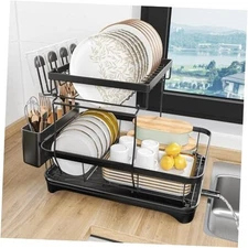 Dish Drying Rack, 2-Tier Large Dish Drying Rack for Metal 2-tier - Black