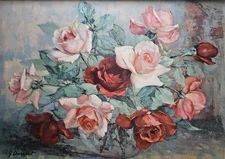 ROSES - Vintage Large Framed Floral Print after George Danset