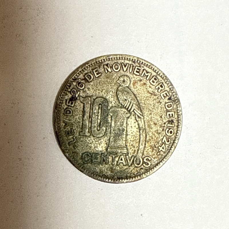 Guatemala 10 Centavos 1943 P. KM#239.2. Silver, Quetzal Bird. Free Shipping