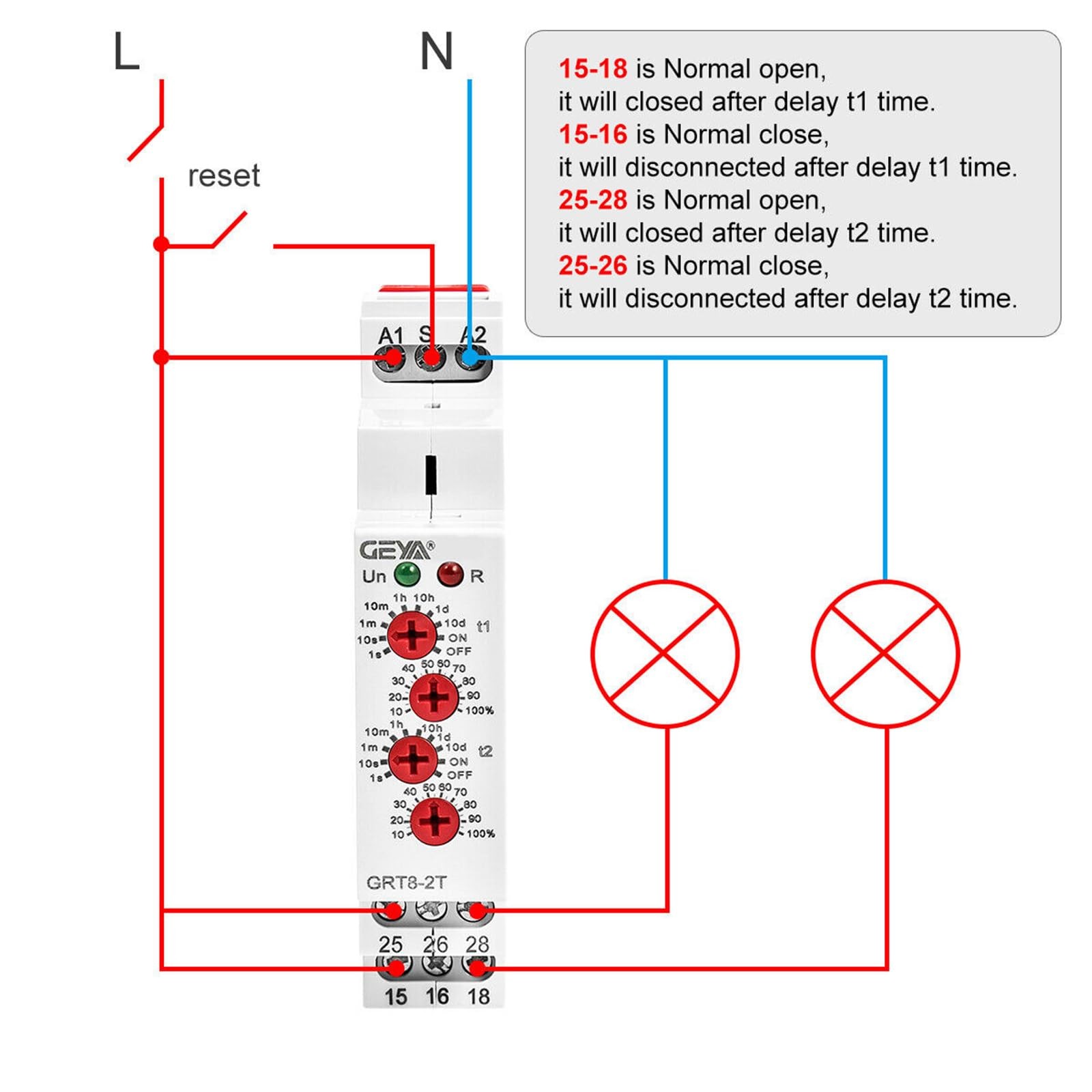 Double Delay On Timer Relay 16A AC230V 2 Outputs Time Din Rail(GRT8-2T,)