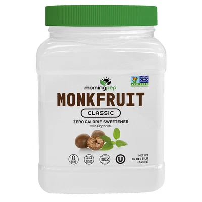 Morning Pep Monk Fruit Sweetener, Classic White Sugar Substitute 5lb