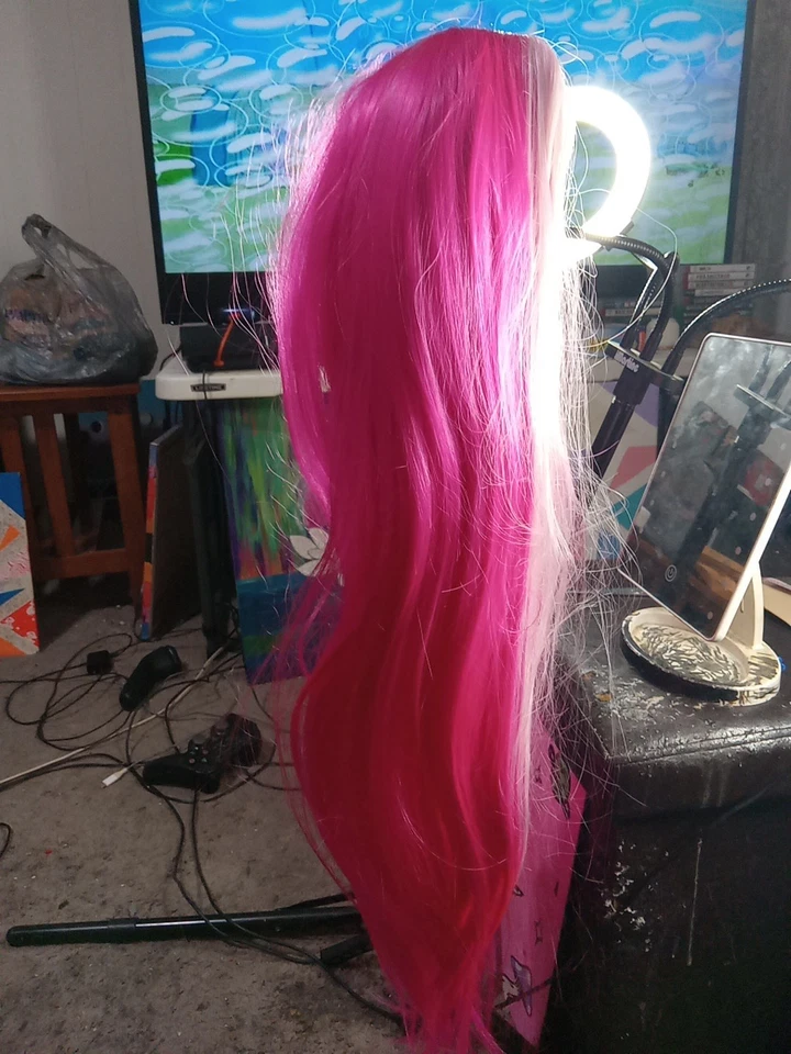 Peluca Colorida Rosa y Rosa Claro Pelo Largo Lacto Foto 3 de 4