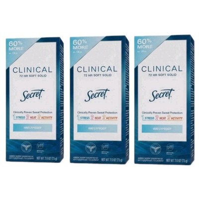 Secret Clinical 72HR Waterproof Woman's Soft Solid Deodorant 2.6oz 3 Pack