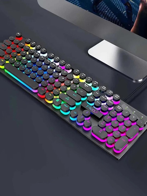 T-WOLF Shadow Wired Gaming Keyboard Mechanical Feel RGB Backlit 104 Keys USB