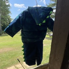 Carter's Boys 18M Hooded Dinosaur Puffer Jacket Zip Blue/Green